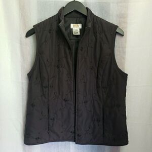 Talbots Lightweight Embroidered Black Vest Zip up Whimsgoth Grunge Gothic Size M